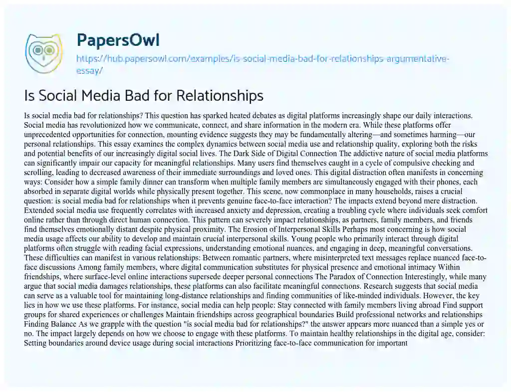 Essay on Is Social Media Bad for Relationships