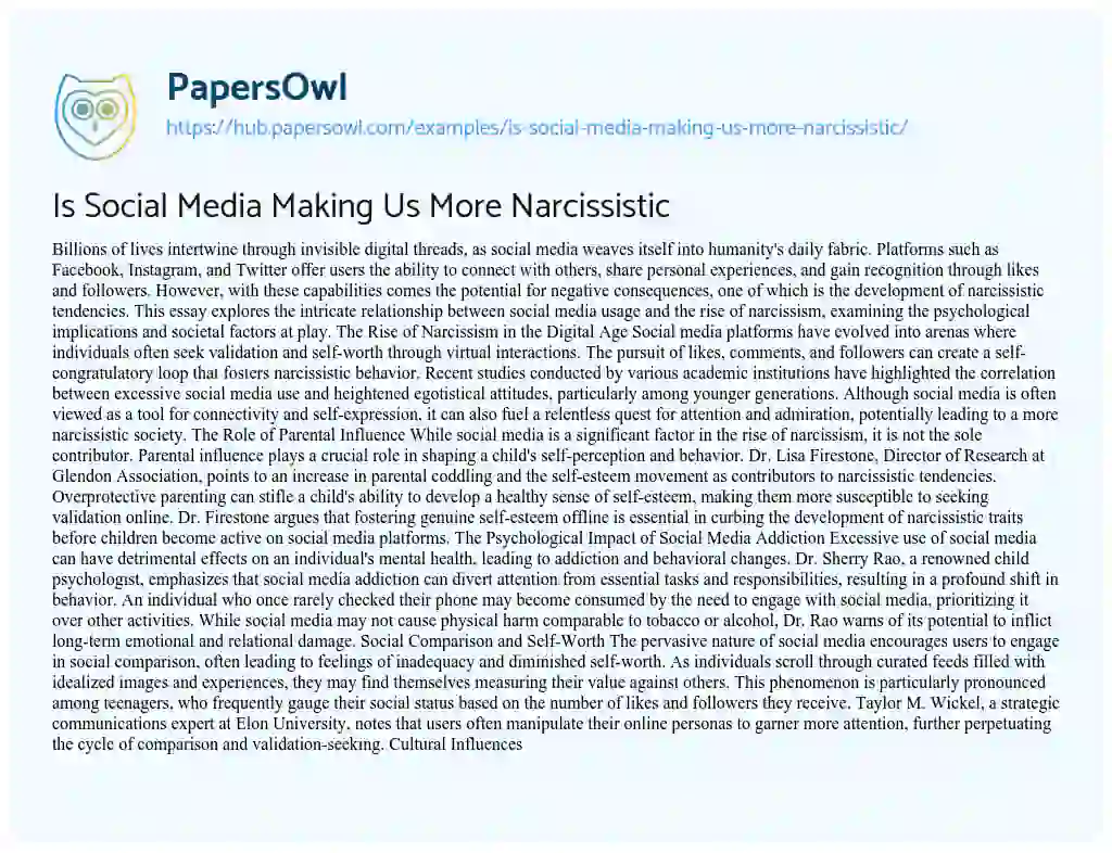 Essay on Is Social Media Making Us More Narcissistic