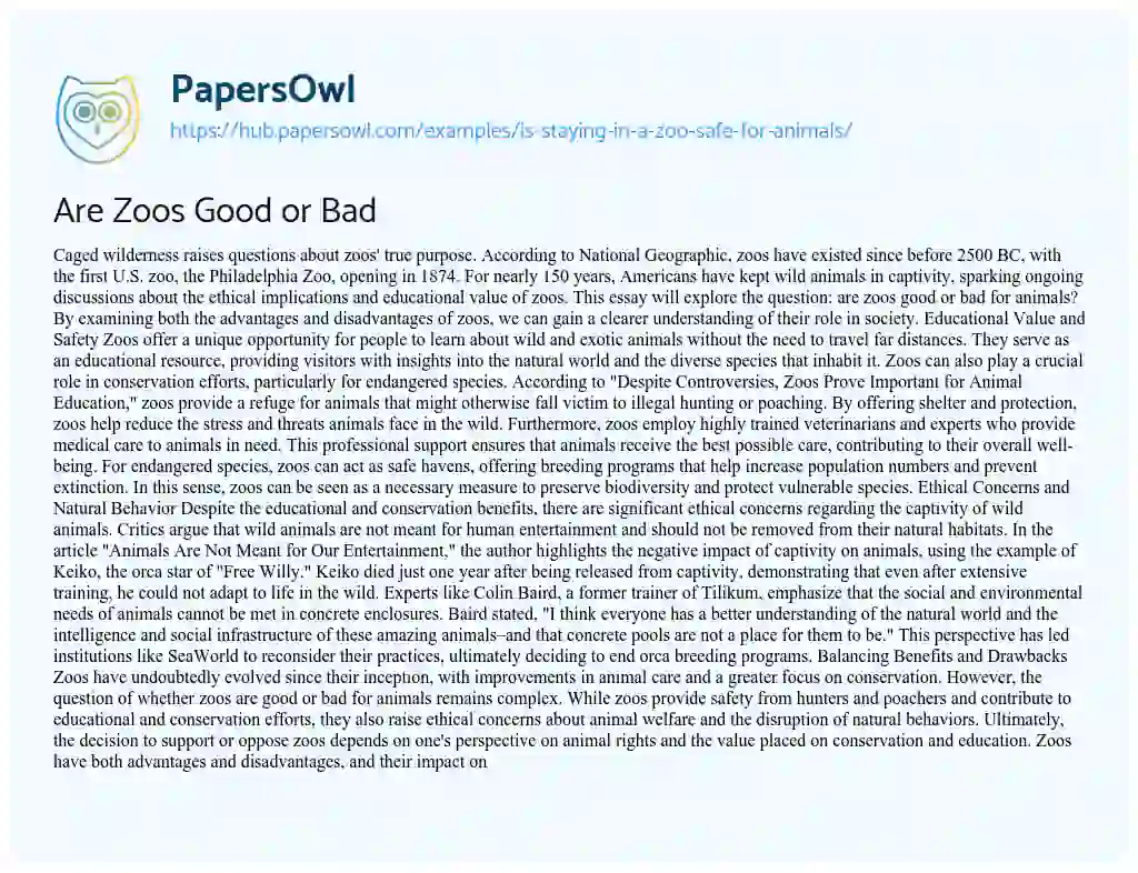 Essay on Are Zoos Good or Bad