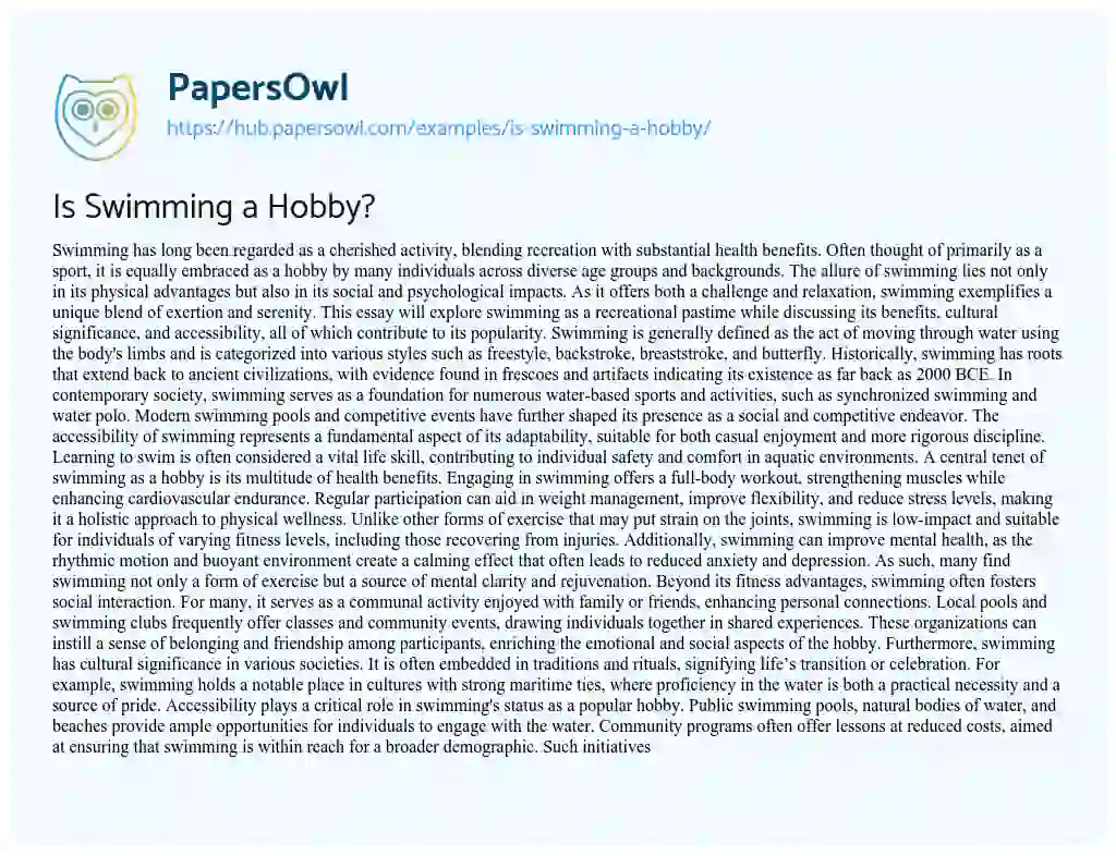 Essay on Is Swimming a Hobby?