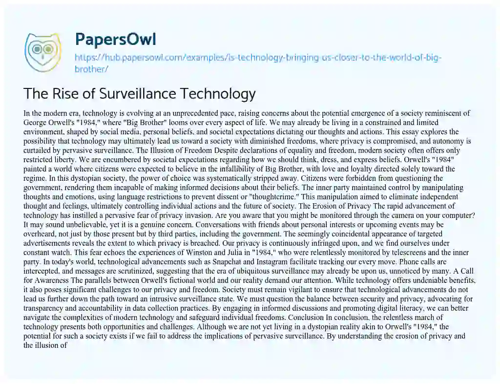 Essay on The Rise of Surveillance Technology