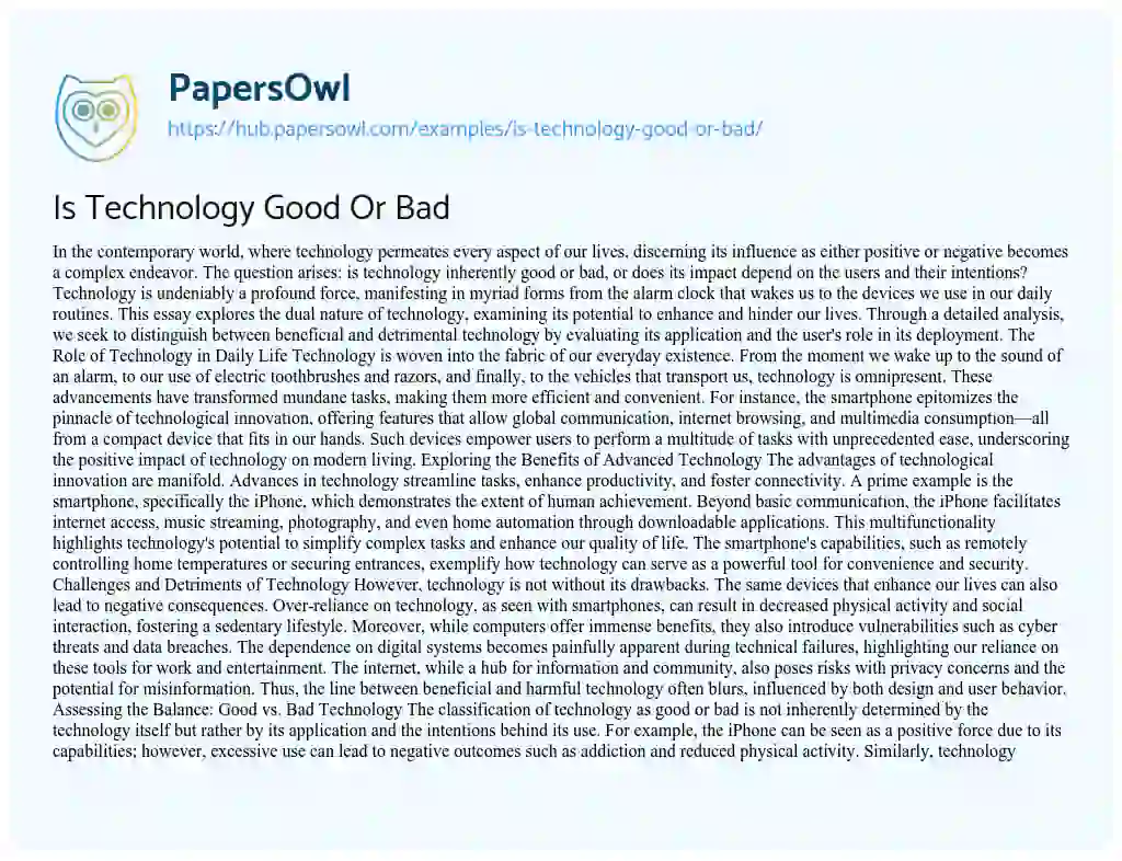 Essay on Is Technology Good Or Bad