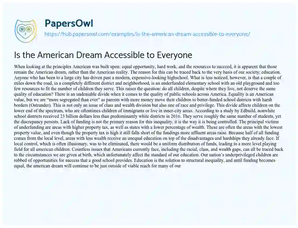 Essay on Is the American Dream Accessible to Everyone