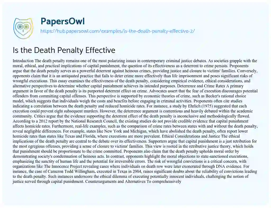 Essay on Is the Death Penalty Effective