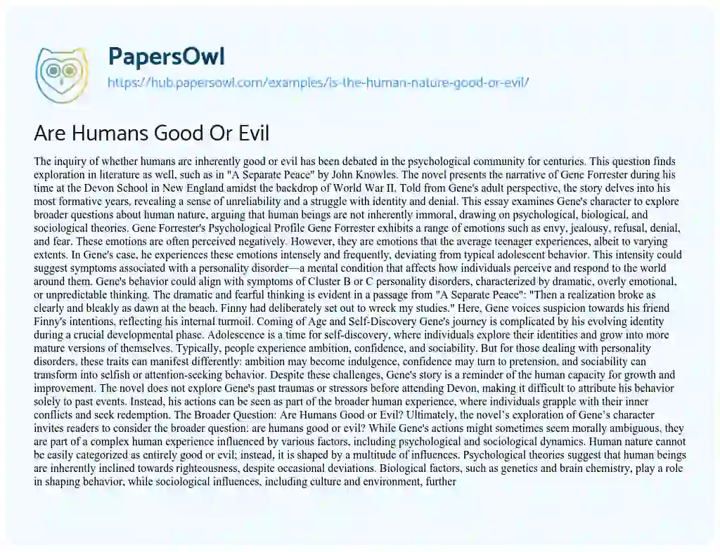 Essay on Are Humans Good Or Evil