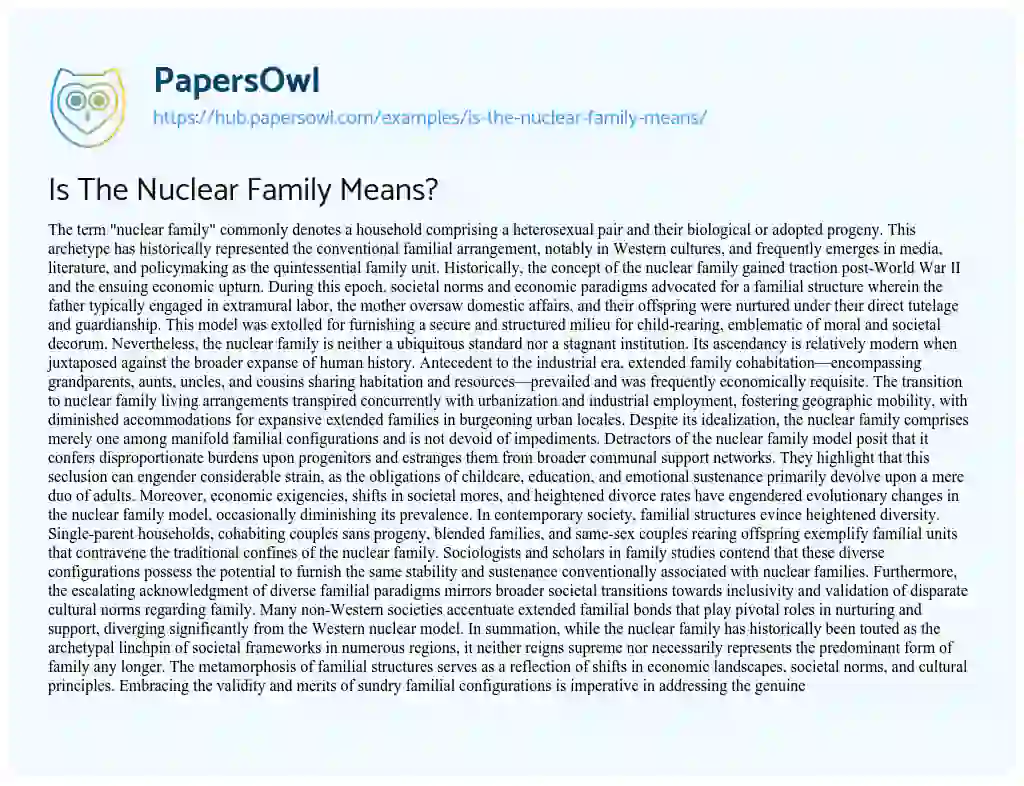 Essay on Is The Nuclear Family Means?