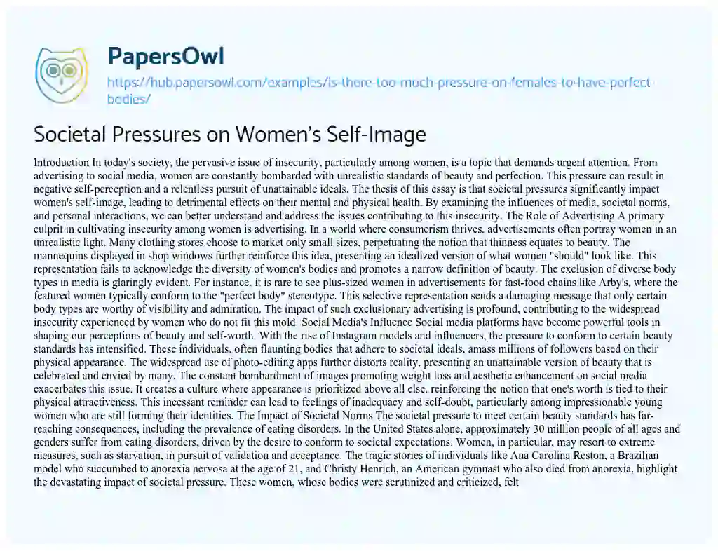 Essay on Societal Pressures on Women’s Self-Image