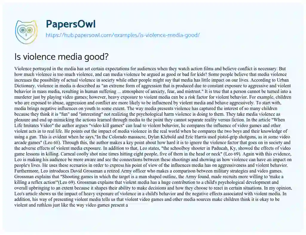 Essay on Is violence media good?
