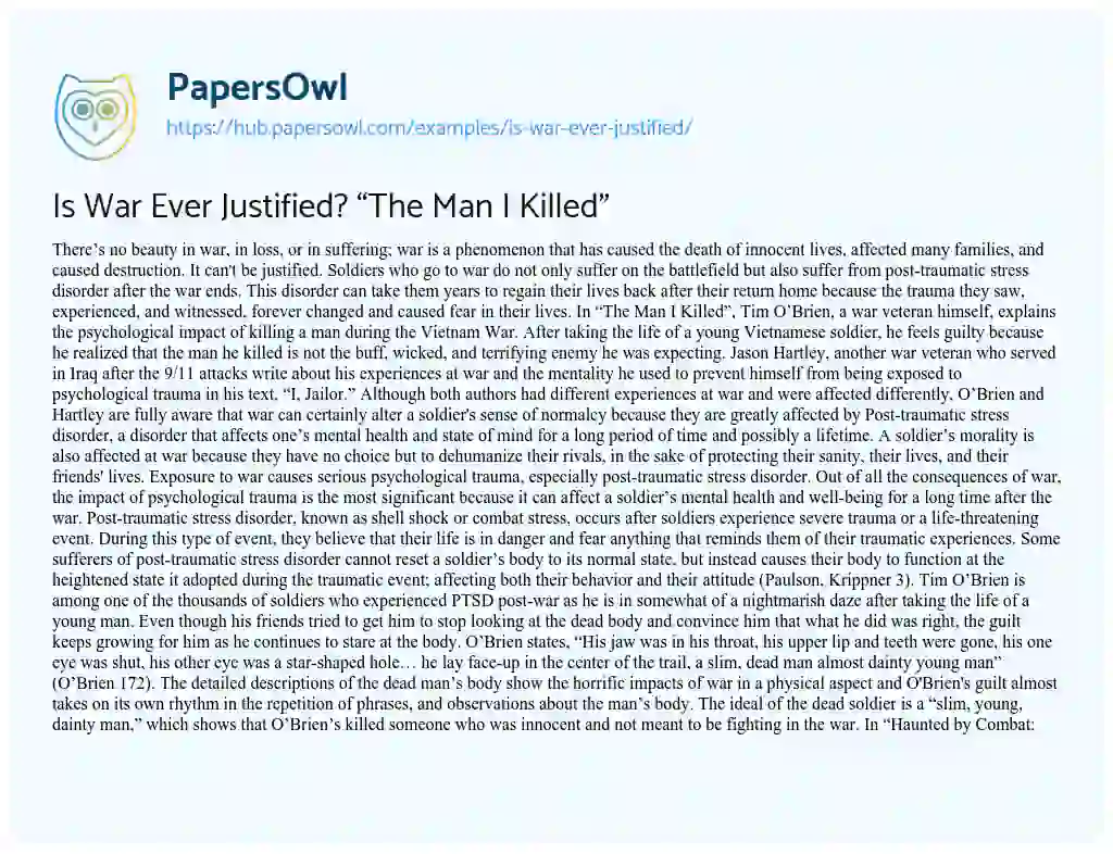 Essay on Is War Ever Justified? “The Man I Killed”