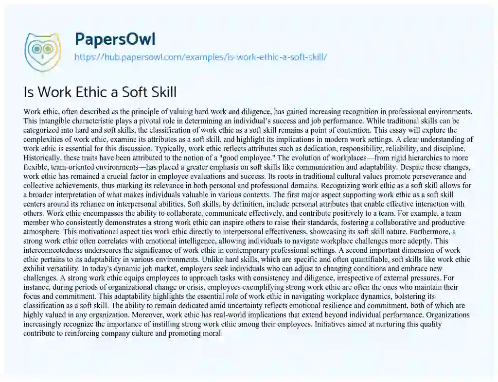 Essay on Is Work Ethic a Soft Skill