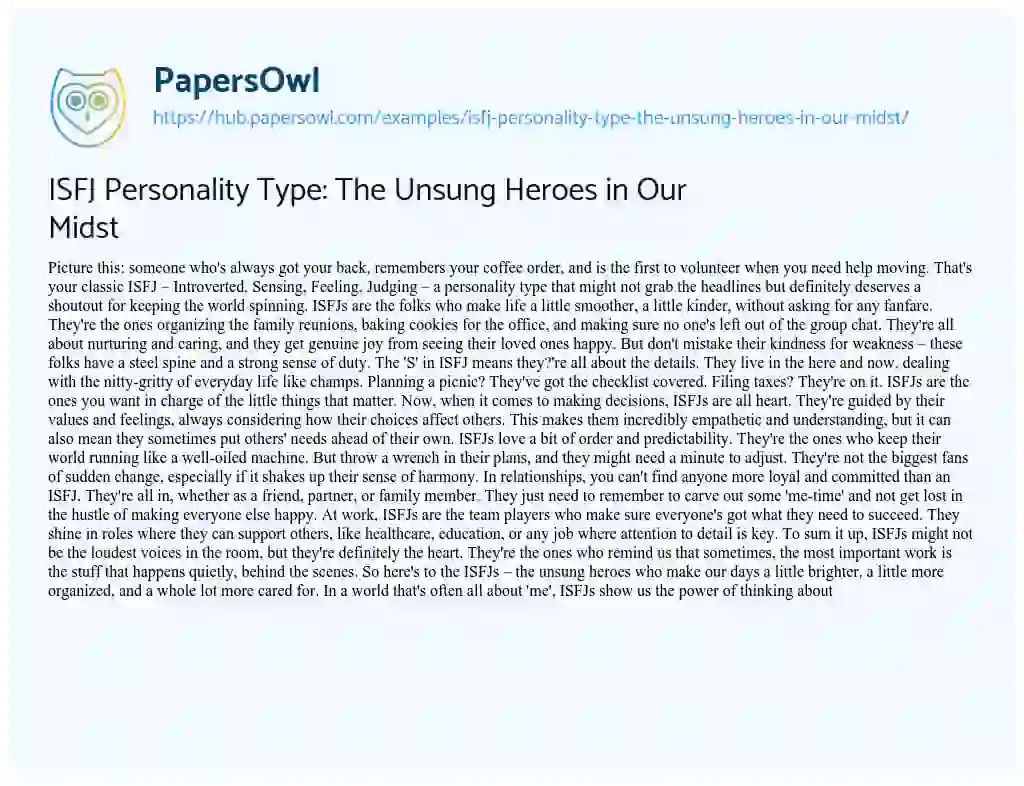 Essay on ISFJ Personality Type: The Unsung Heroes in Our Midst