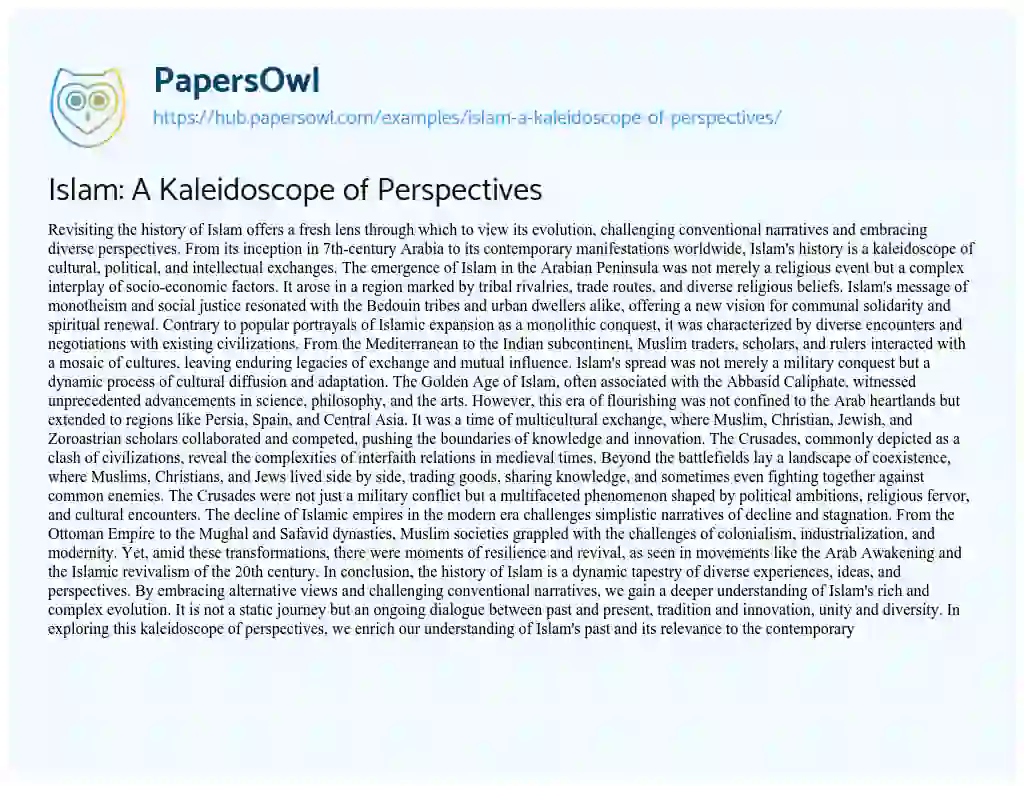 Essay on Islam: A Kaleidoscope of Perspectives