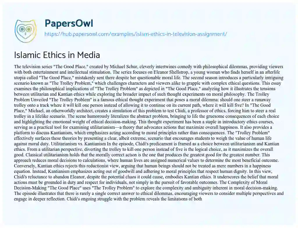 Essay on Islamic Ethics in Media
