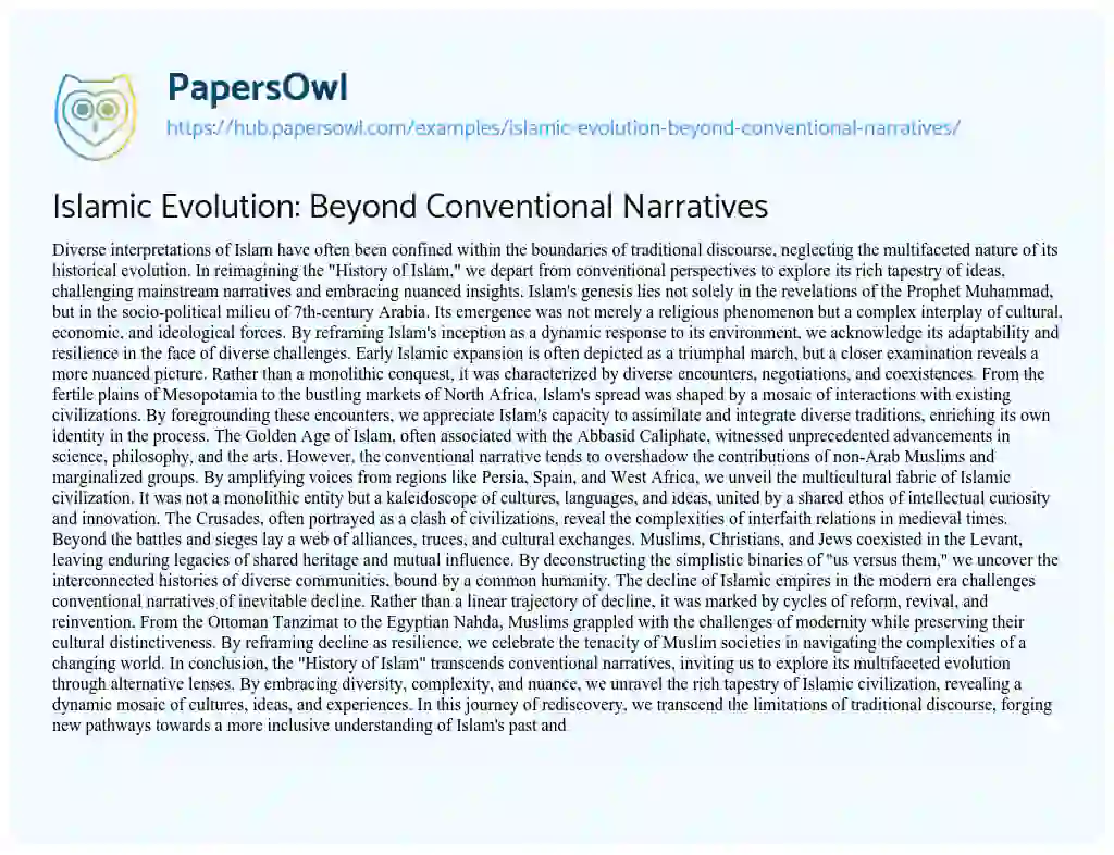 Essay on Islamic Evolution: Beyond Conventional Narratives