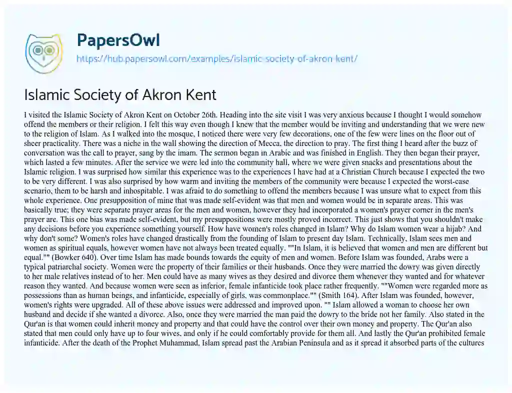 Essay on Islamic Society of Akron Kent