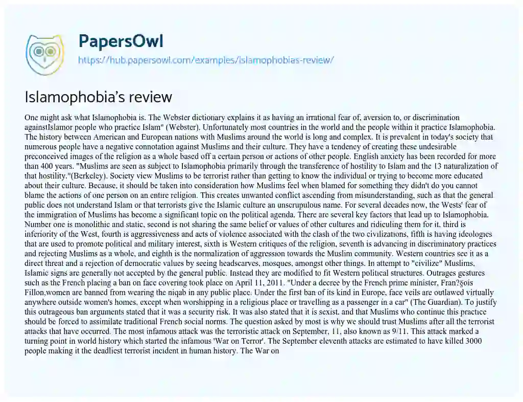 Essay on Islamophobia’s review