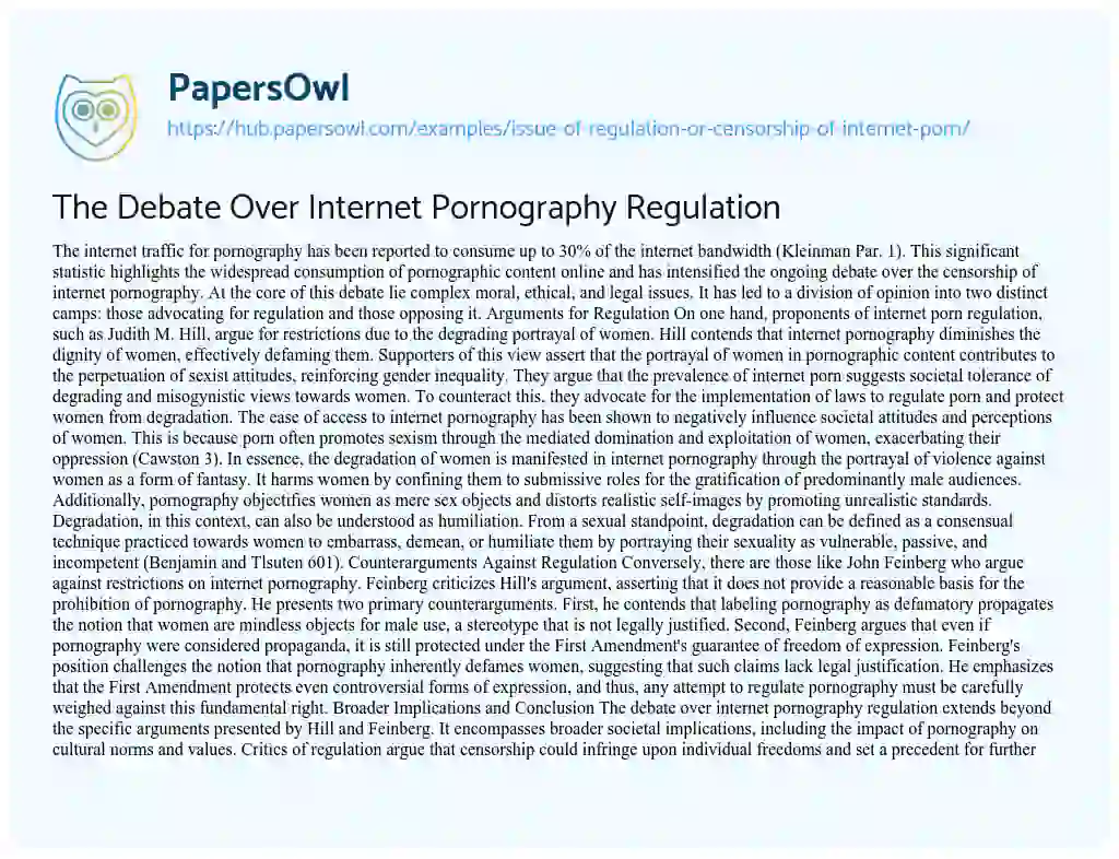 Essay on The Debate Over Internet Pornography Regulation