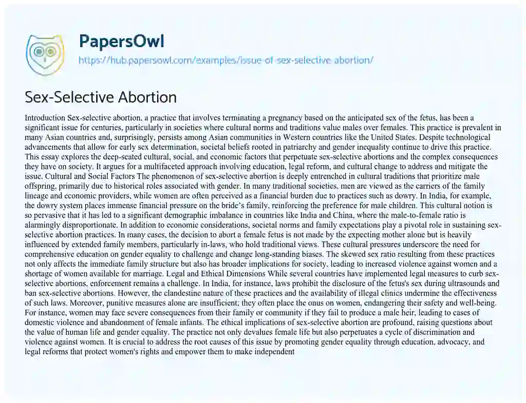 Essay on Sex-Selective Abortion