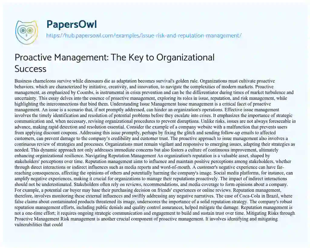 Essay on Proactive Management: The Key to Organizational Success