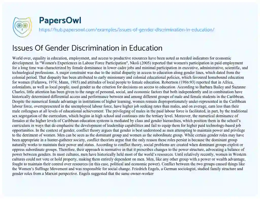Essay on Issues Of Gender Discrimination in Education