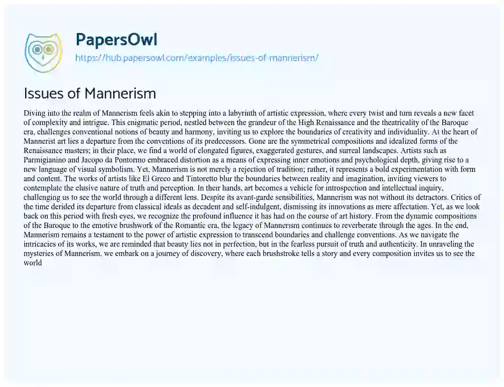 Essay on Issues of Mannerism