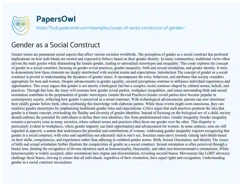 Essay on Gender as a Social Construct