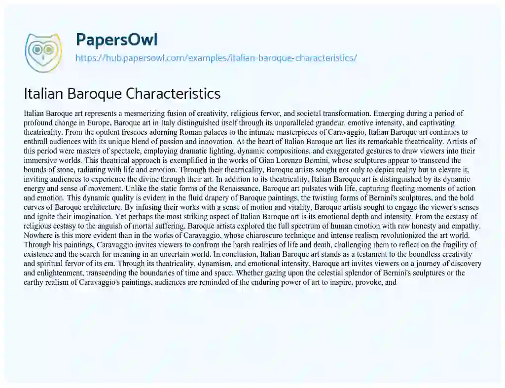 Essay on Italian Baroque Characteristics