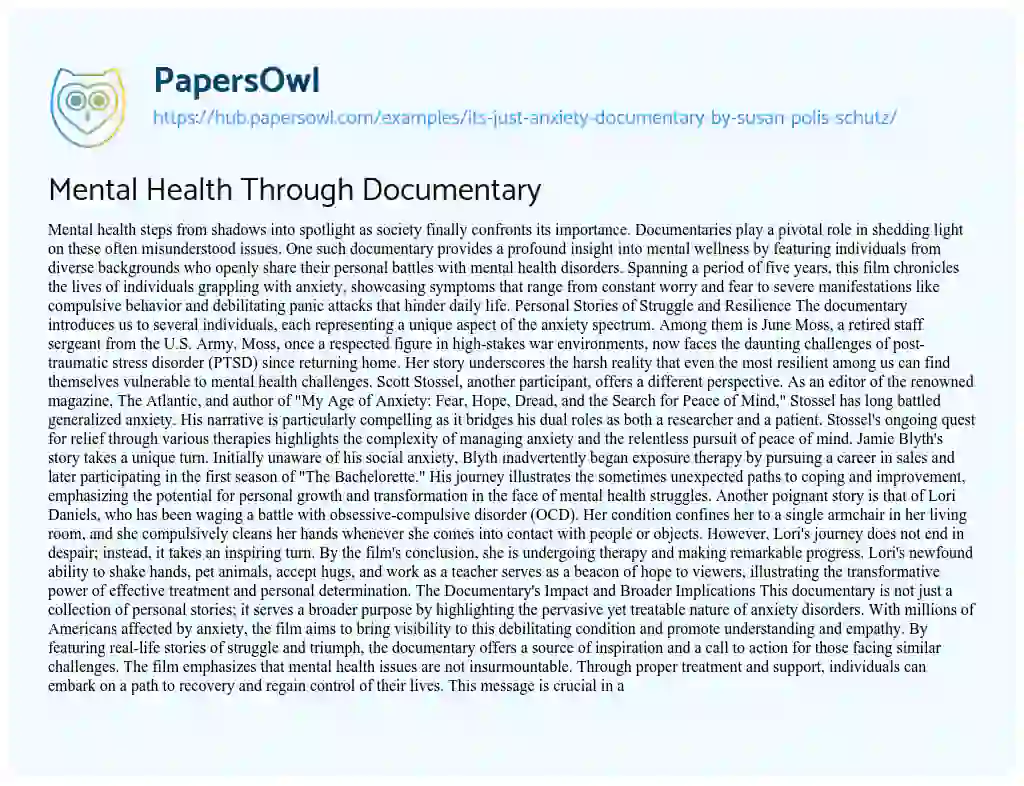 Essay on Mental Health Through Documentary