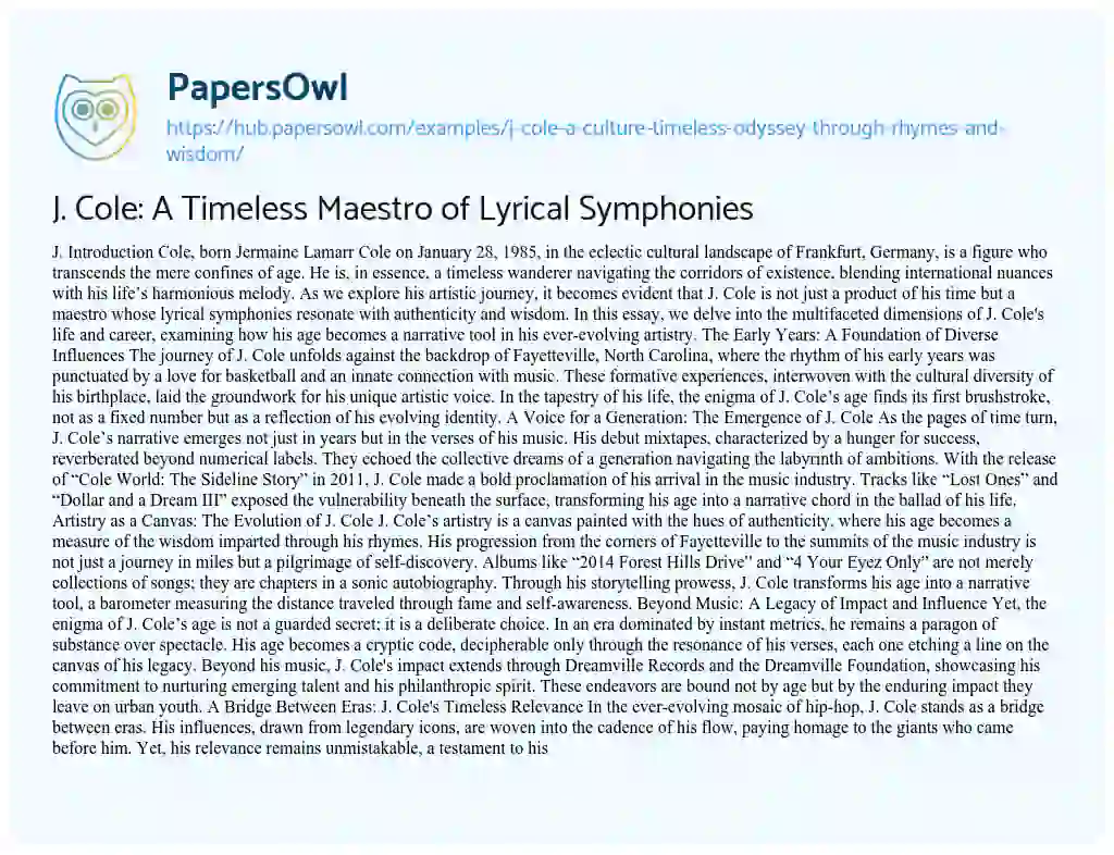 Essay on J. Cole: A Timeless Maestro of Lyrical Symphonies