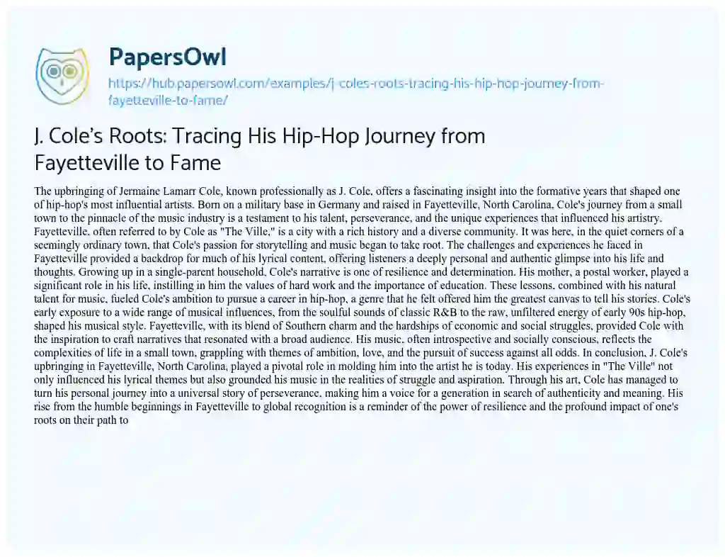 Essay on J. Cole’s Roots: Tracing His Hip-Hop Journey from Fayetteville to Fame