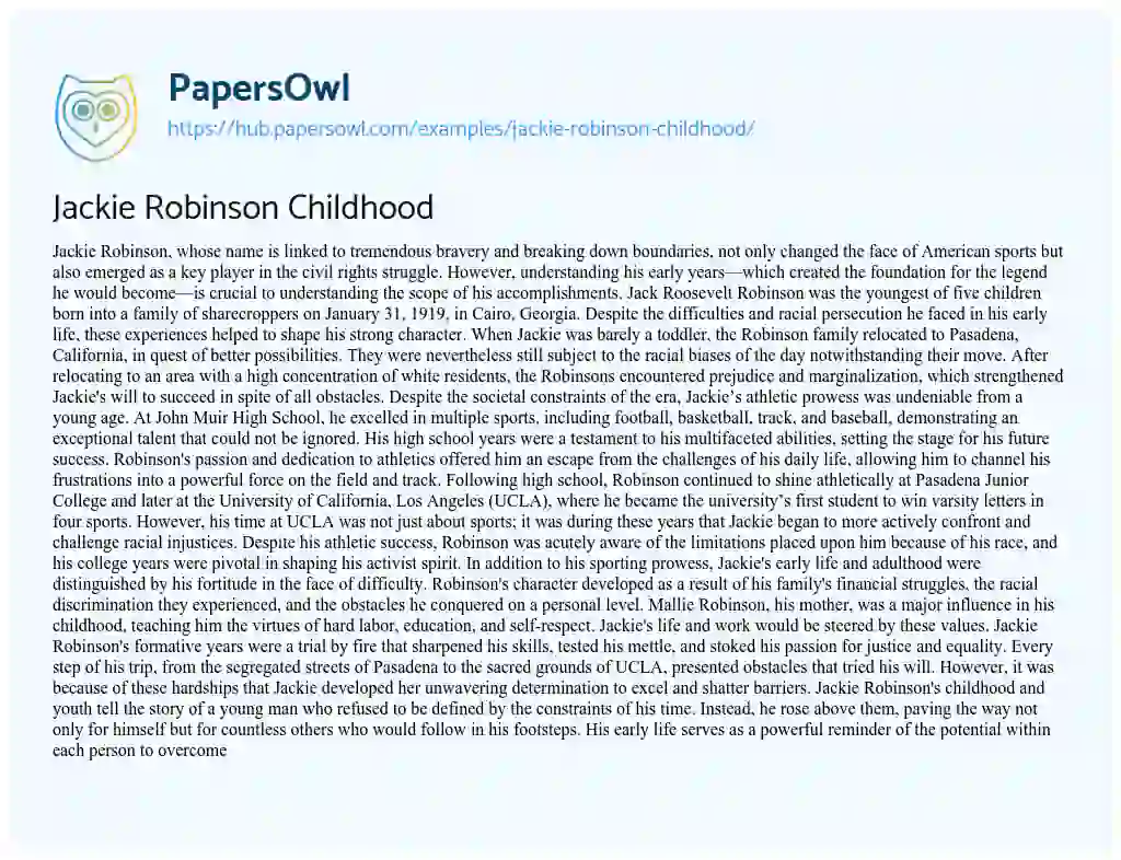 Essay on Jackie Robinson Childhood