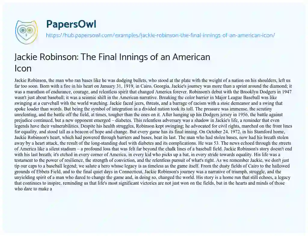 Essay on Jackie Robinson: The Final Innings of an American Icon