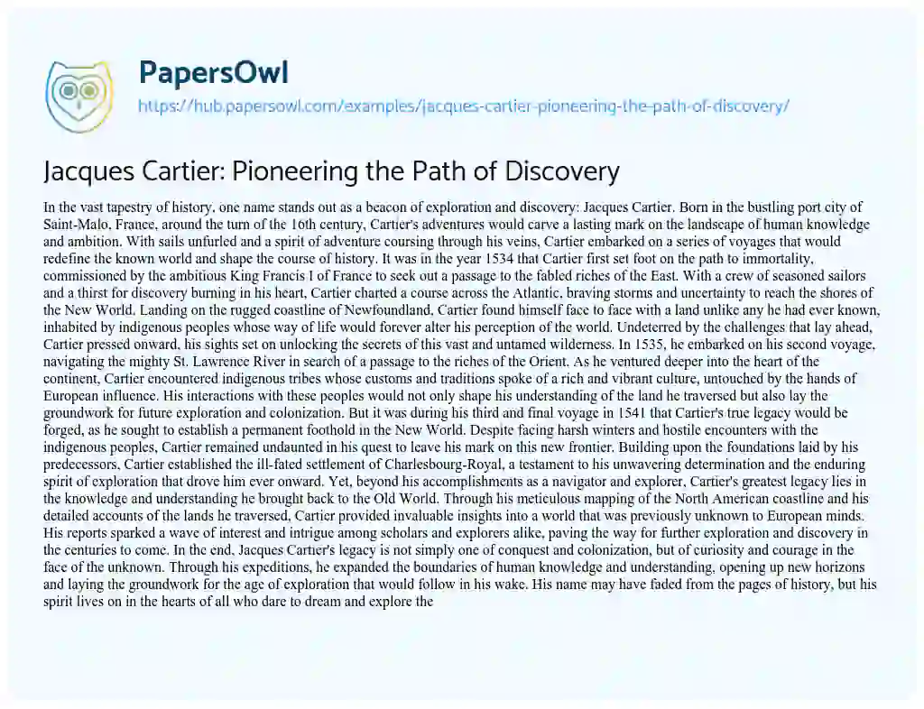 Essay on Jacques Cartier: Pioneering the Path of Discovery