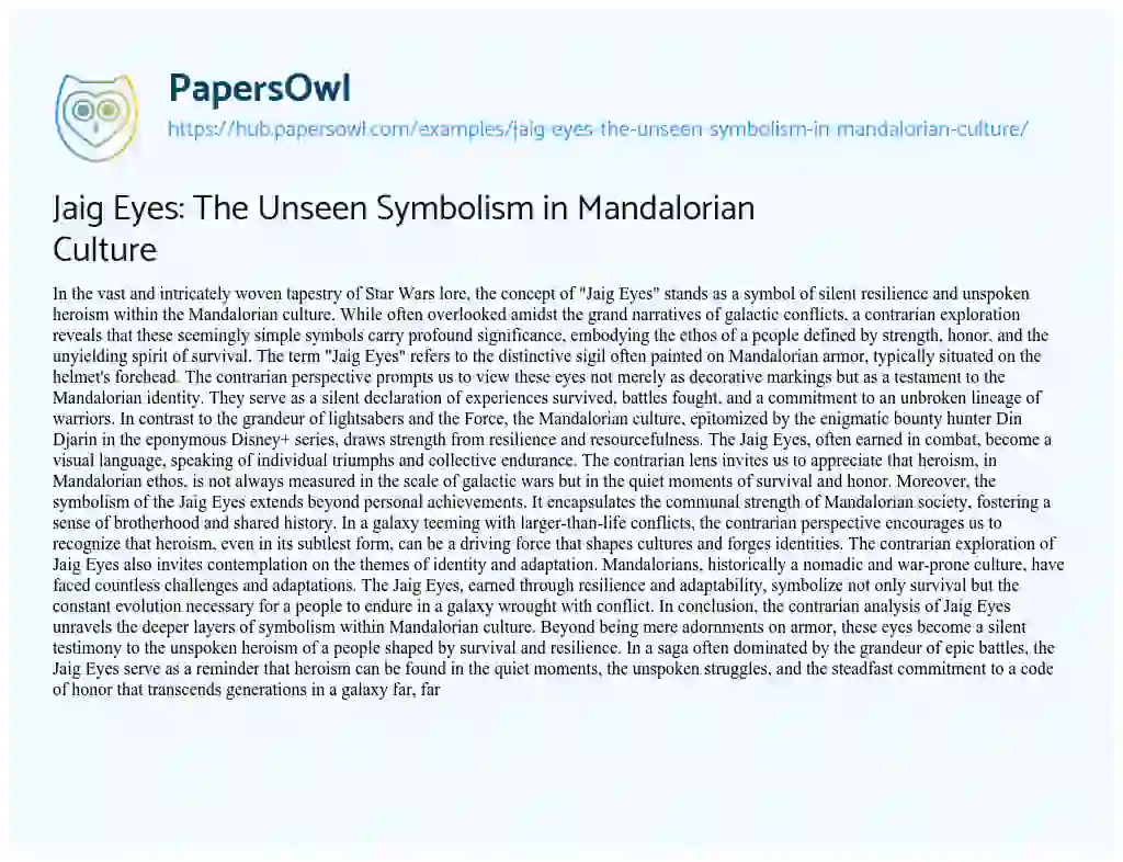Essay on Jaig Eyes: The Unseen Symbolism in Mandalorian Culture