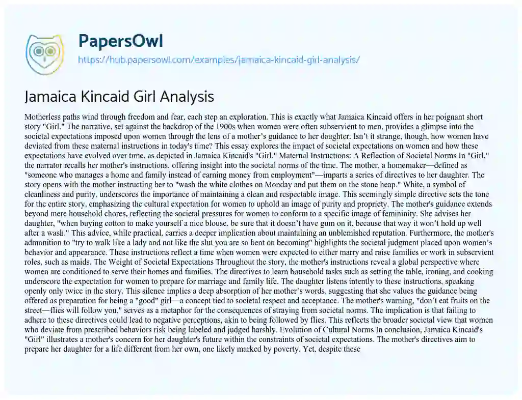 Essay on Jamaica Kincaid Girl Analysis