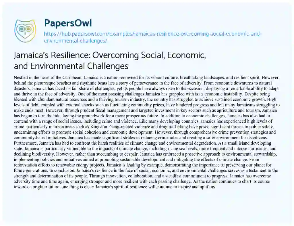 Essay on Jamaica’s Resilience: Overcoming Social, Economic, and Environmental Challenges