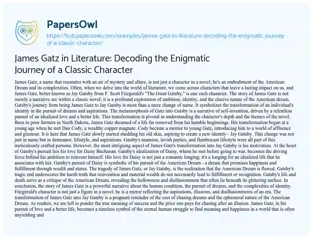 Essay on James Gatz in Literature: Decoding the Enigmatic Journey of a Classic Character
