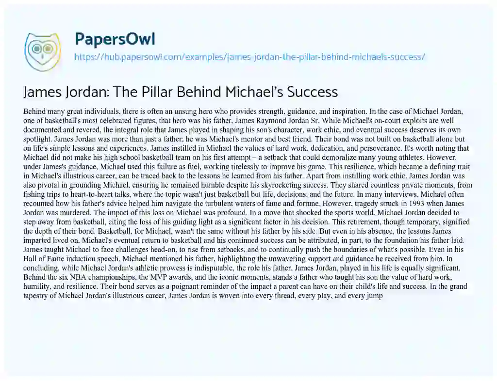 Essay on James Jordan: The Pillar Behind Michael’s Success