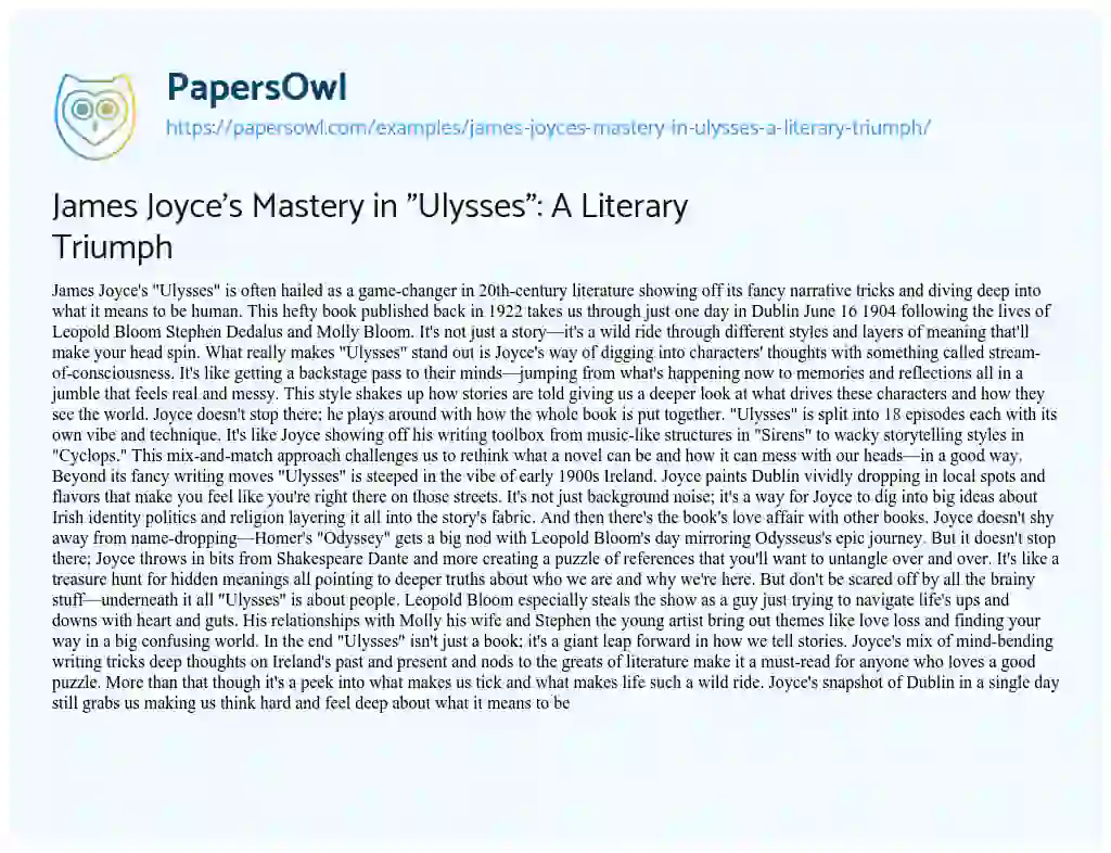 Essay on James Joyce’s Mastery in “Ulysses”: A Literary Triumph