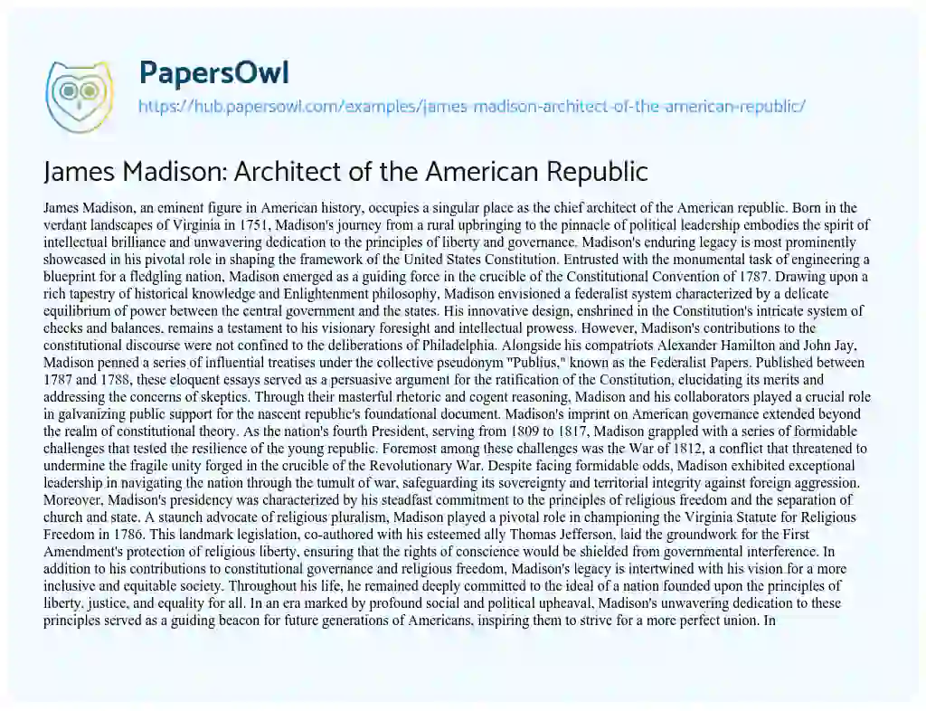 Essay on James Madison: Architect of the American Republic