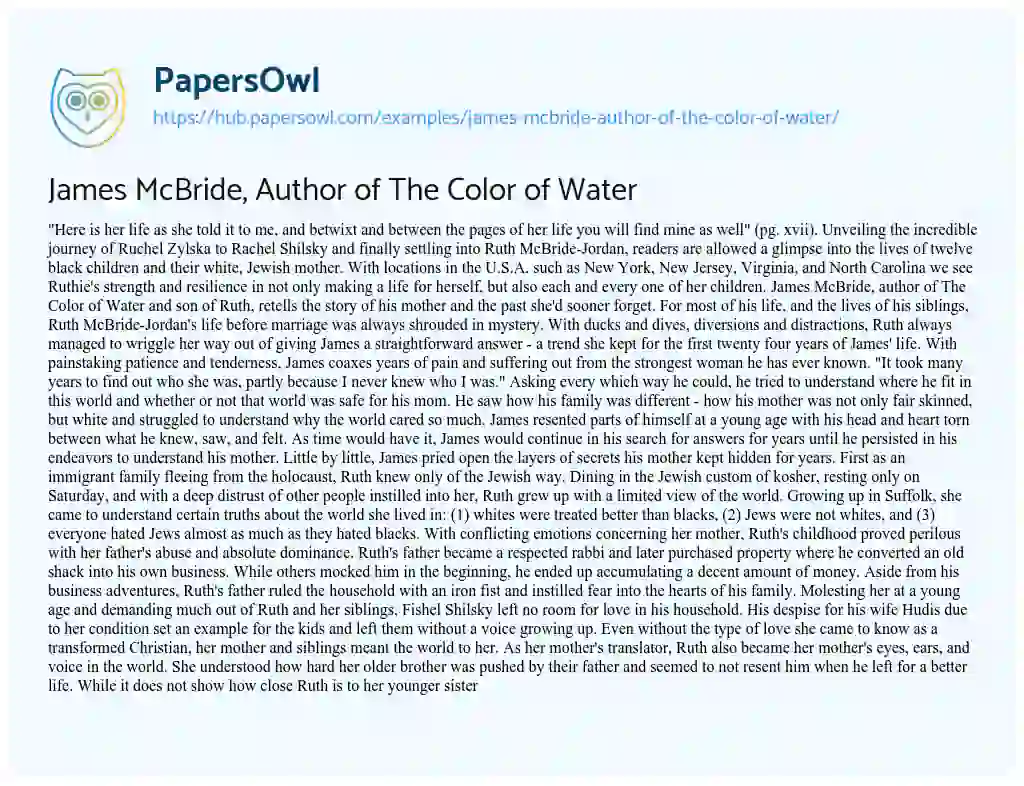 Essay on James McBride, Author of The Color of Water