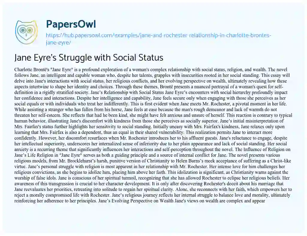 Essay on Jane Eyre’s Struggle with Social Status