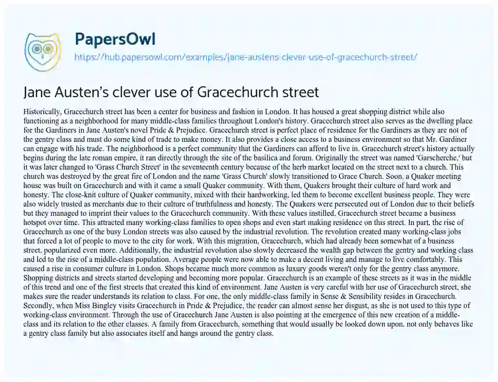 Essay on Jane Austen’s clever use of Gracechurch street