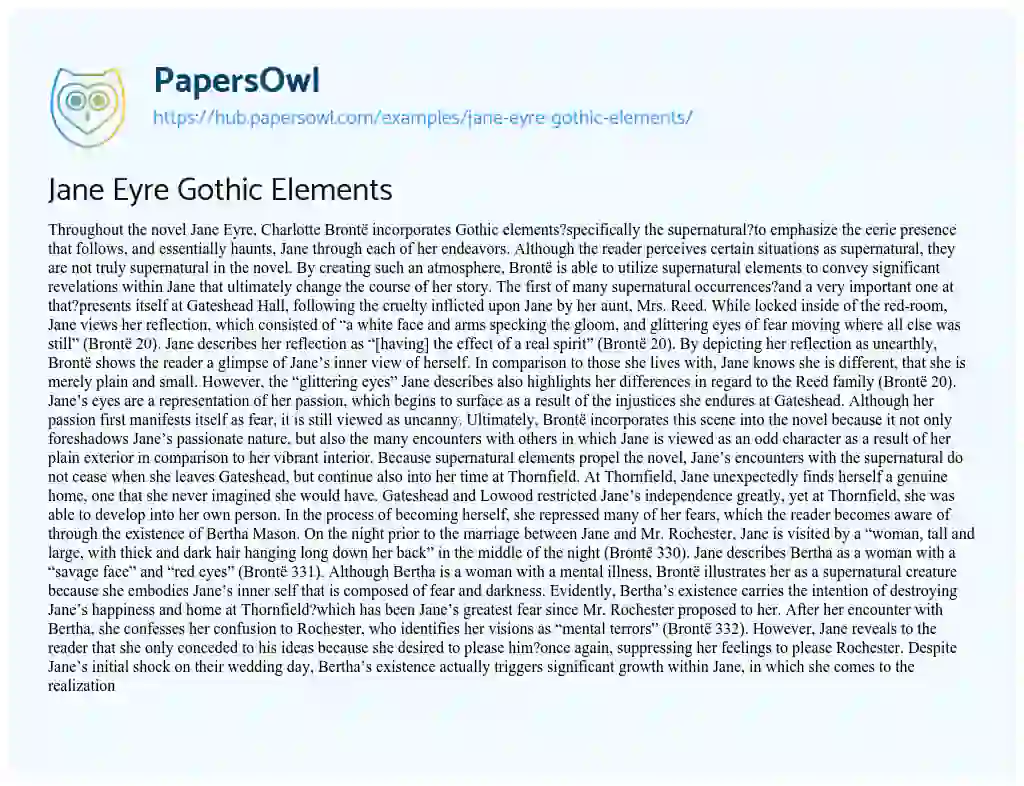 Essay on Jane Eyre Gothic Elements