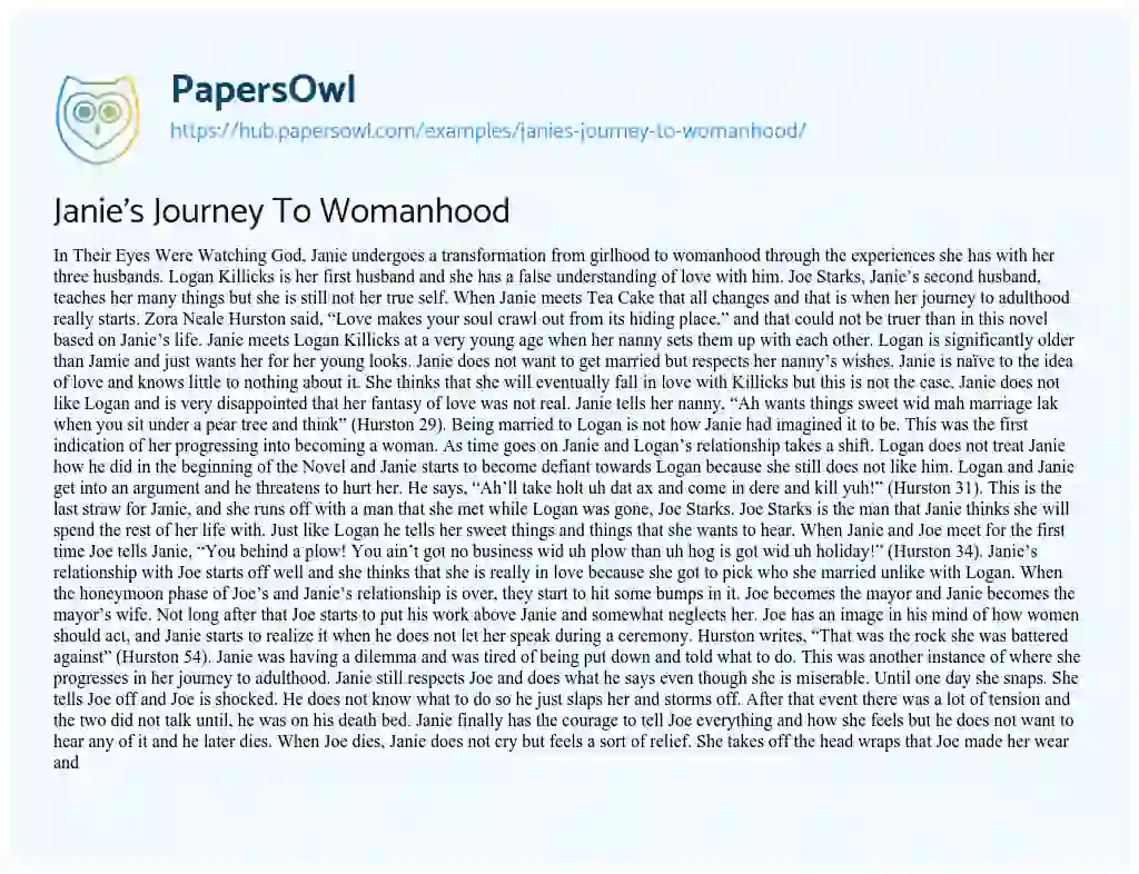 Essay on Janie’s Journey To Womanhood