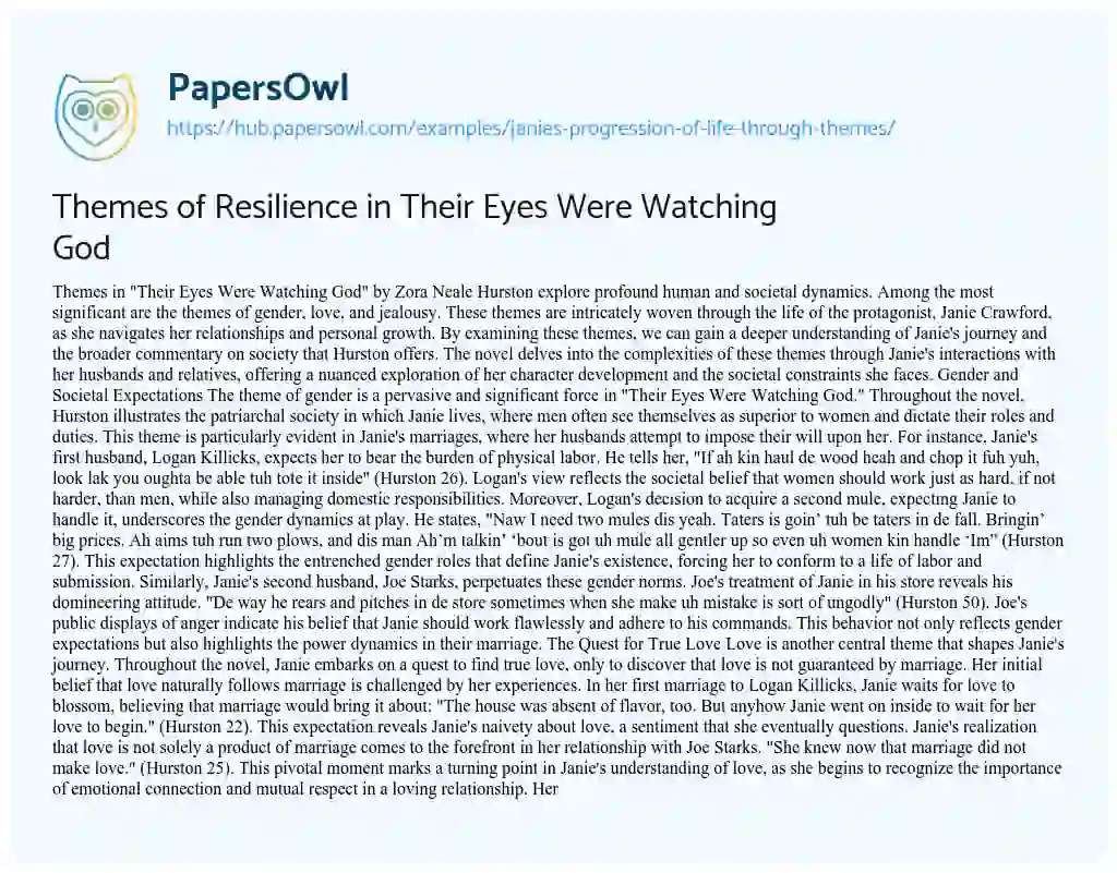 Essay on Themes of Resilience in Their Eyes Were Watching God