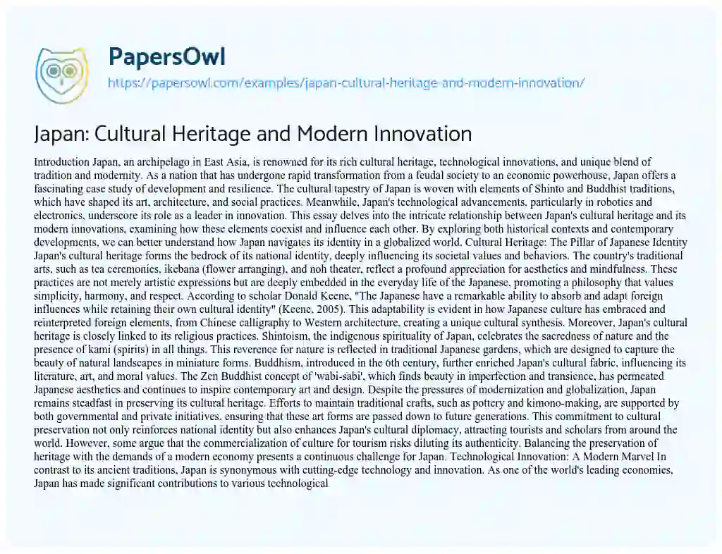 Essay on Japan: Cultural Heritage and Modern Innovation