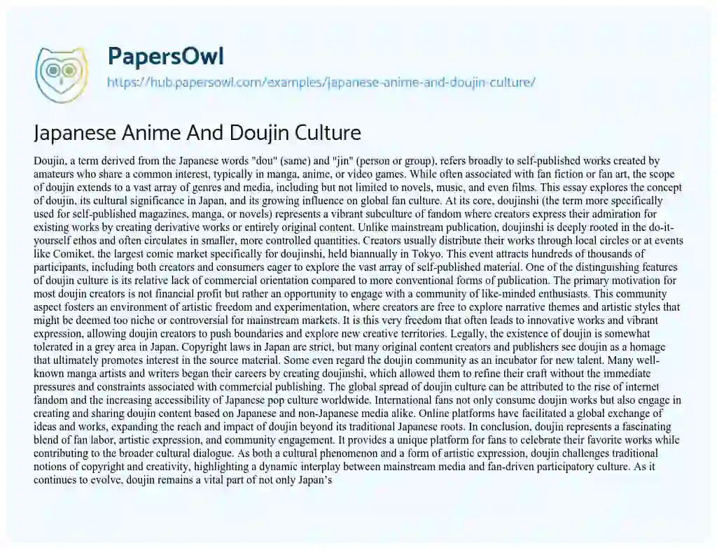 Essay on Japanese Anime And Doujin Culture