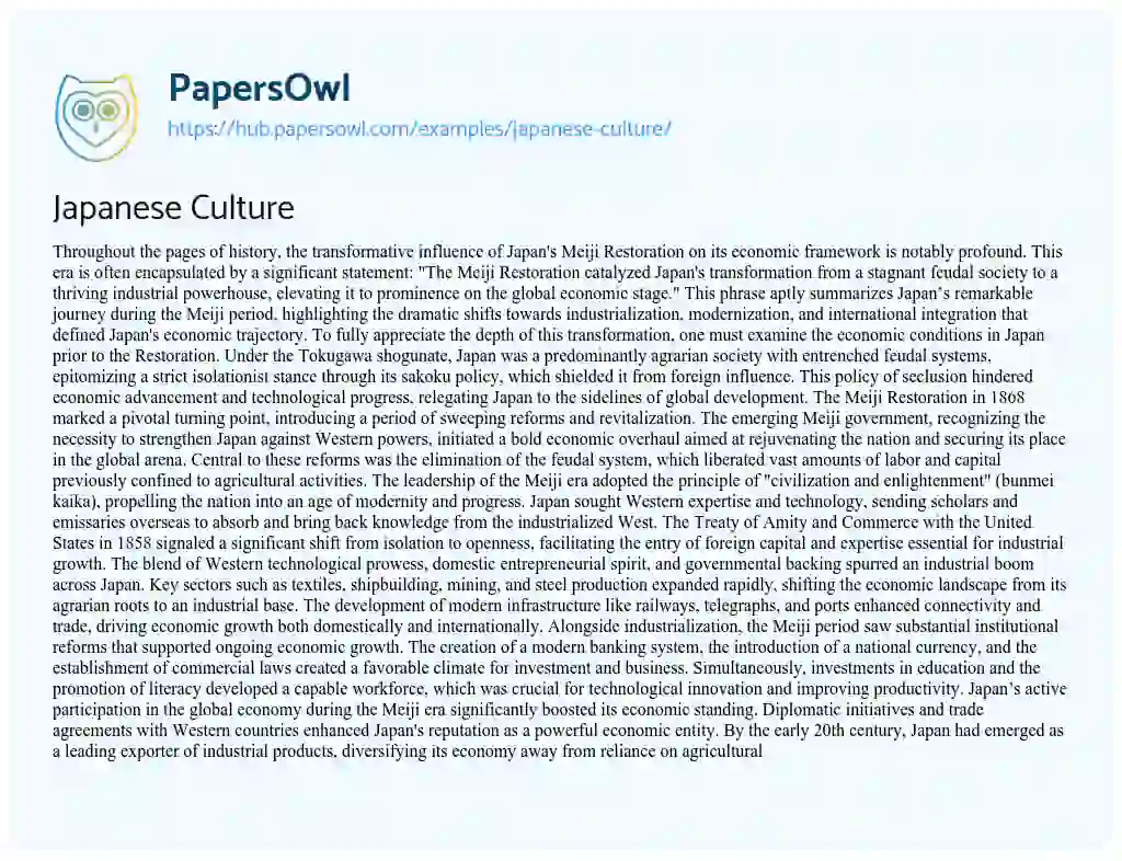 Essay on Japanese Culture