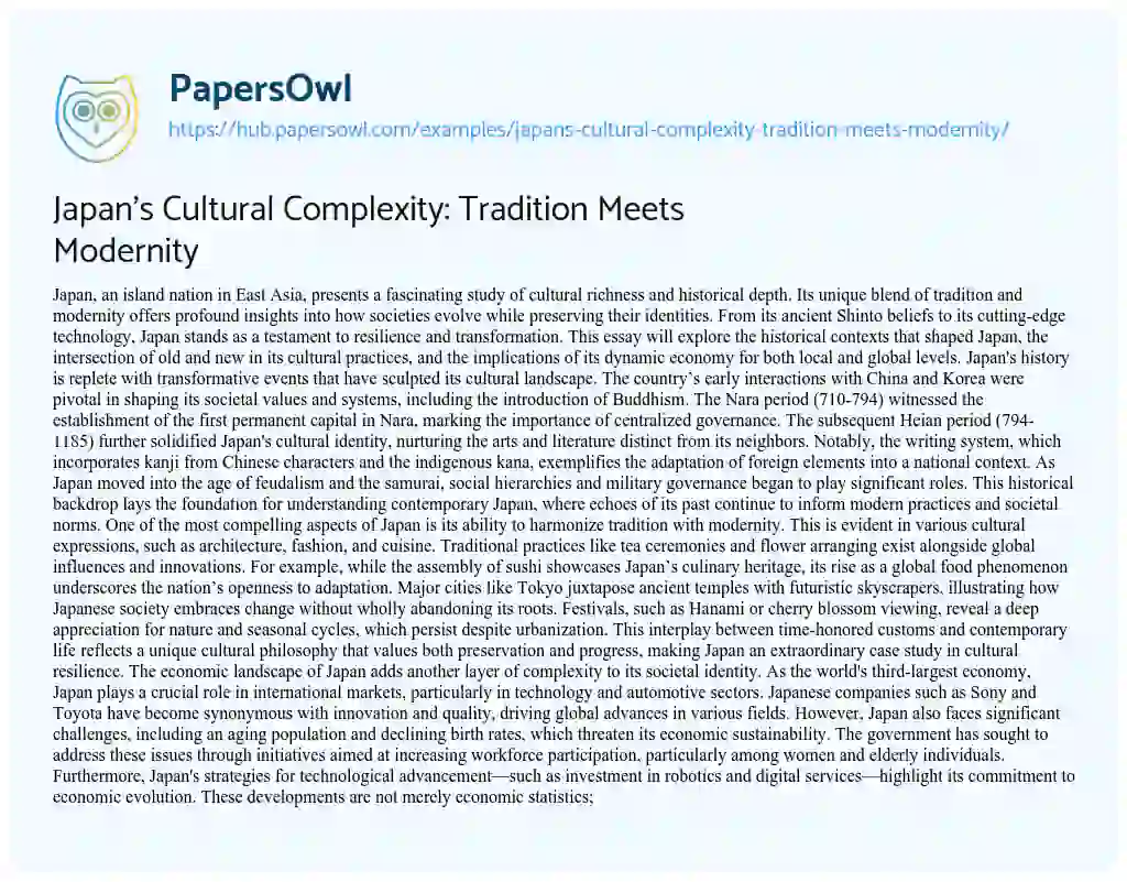 Essay on Japan’s Cultural Complexity: Tradition Meets Modernity